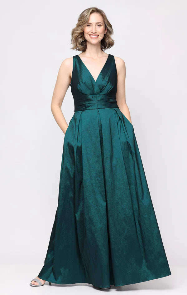 Stretch Taffeta Sleeveless Gown with V-Neckline (AE0122)
