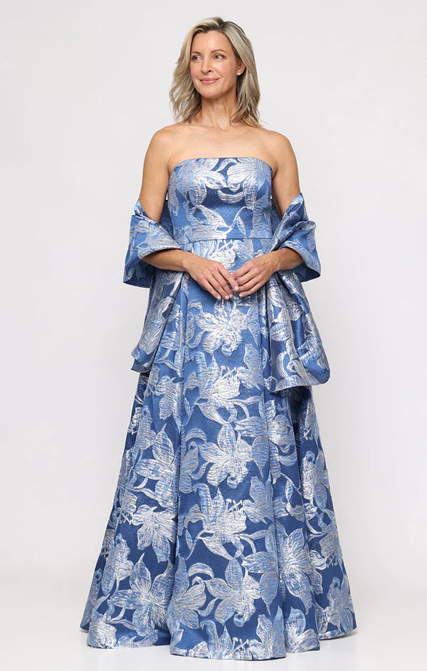 Strapless Printed Jacquard Gown (AE0091)
