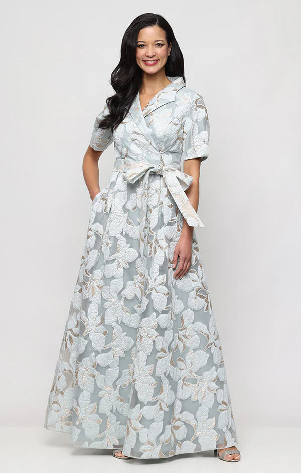 Long Jacquard Gown with Collar (AE0103)