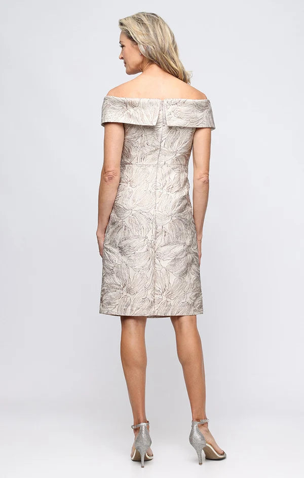 Short Off the Shoulder Jacquard Dress with Foldover Cuff Neckline (AE0127)