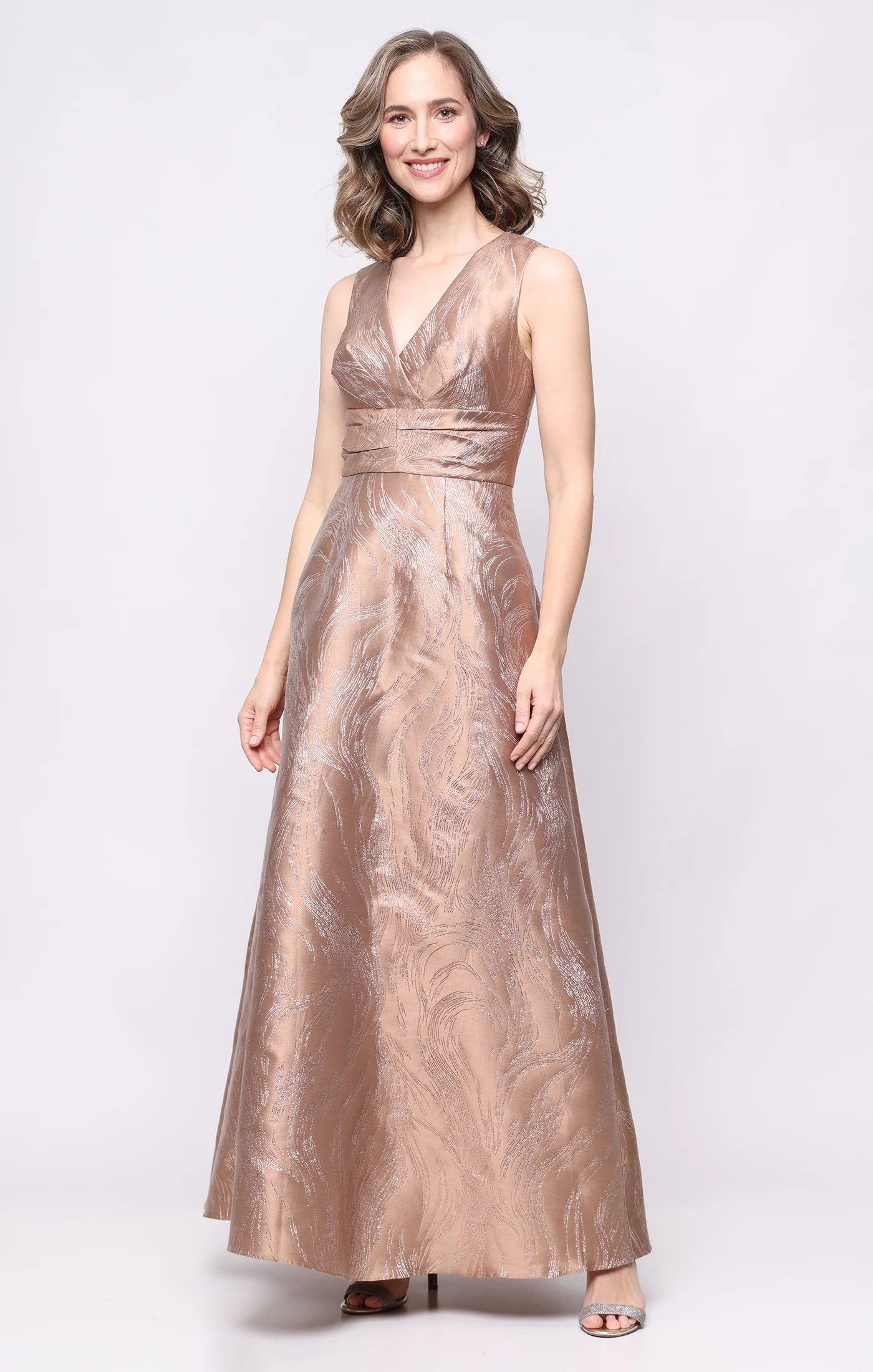 Long Sleeveless Jacquard Gown With Empire Waist (AE0108)