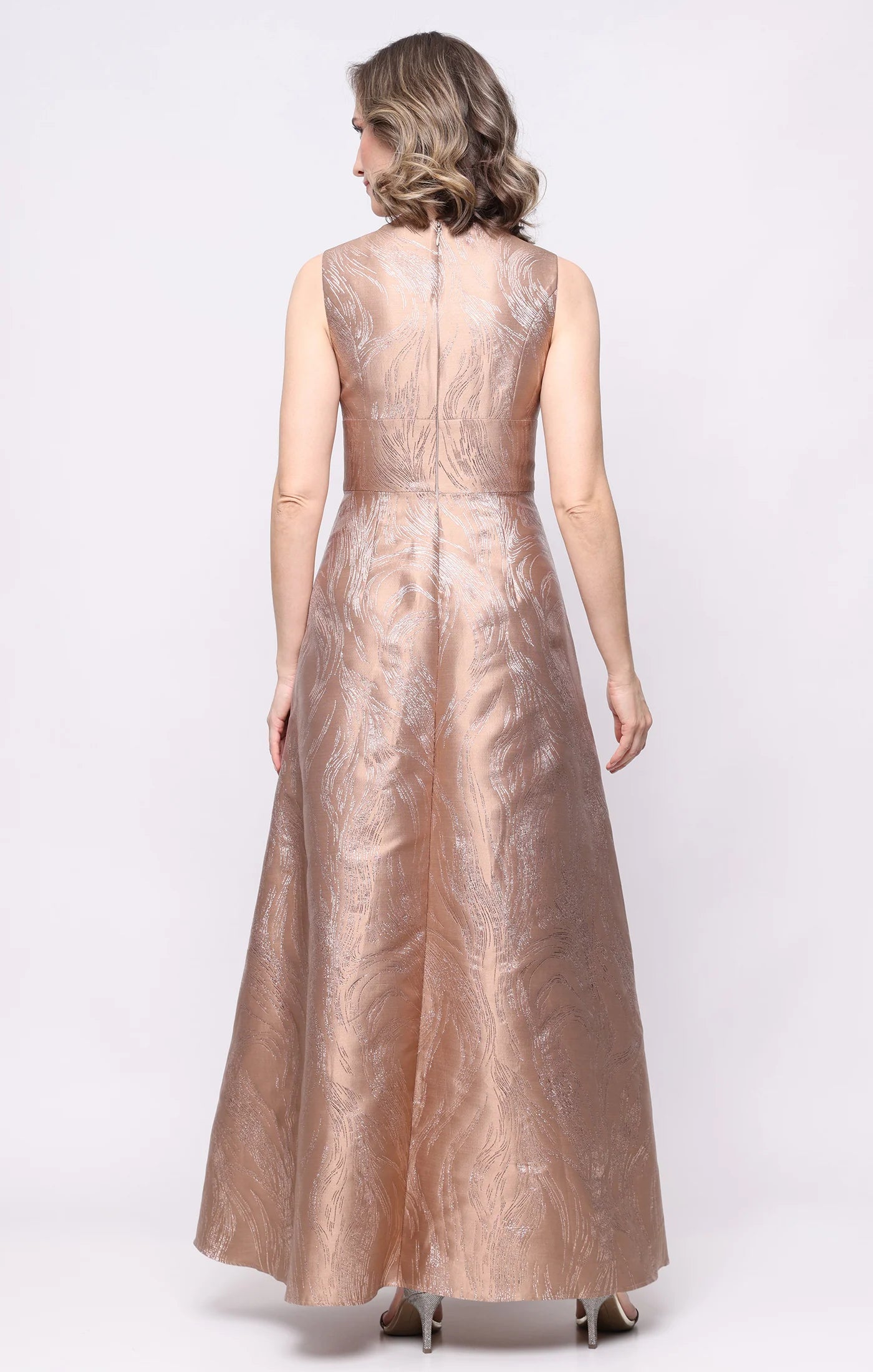 Long Sleeveless Jacquard Gown With Empire Waist (AE0108)