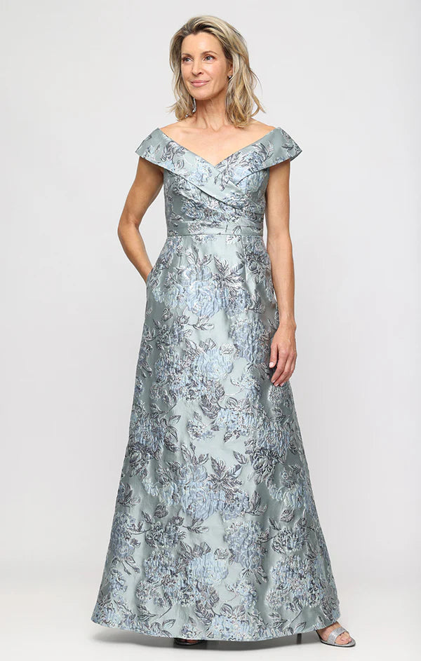 Long Jacquard Off the Shoulder Gown (AE0104)