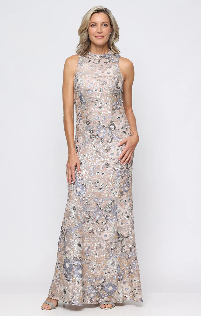 Sleeveless Floral Sequined Gown (AE0086)