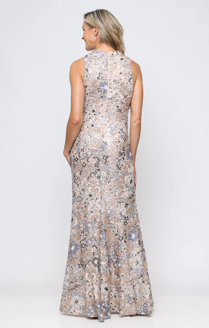 Sleeveless Floral Sequined Gown (AE0086)