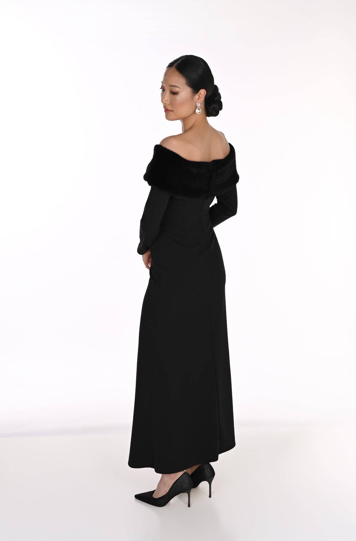 Off the Shoulder Fur Trimmed Gown (FL0235)