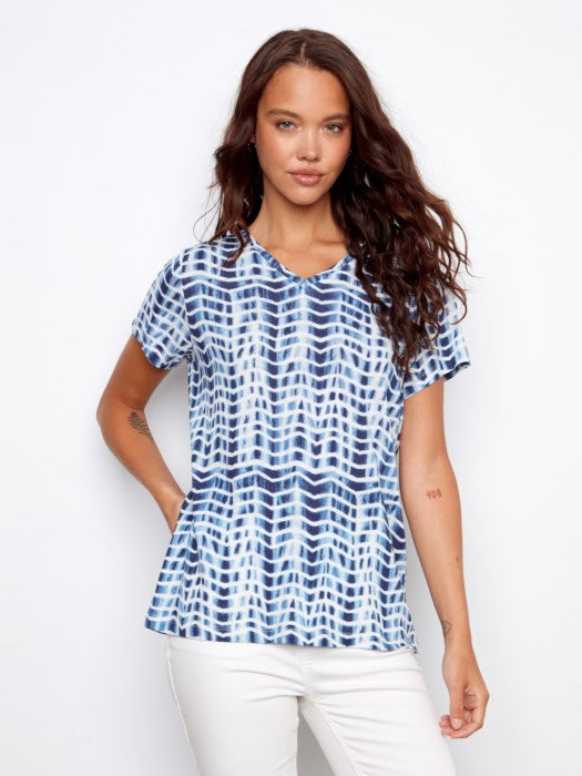 Printed V-Neck Short Sleeve T-Shirt (C1231Z)