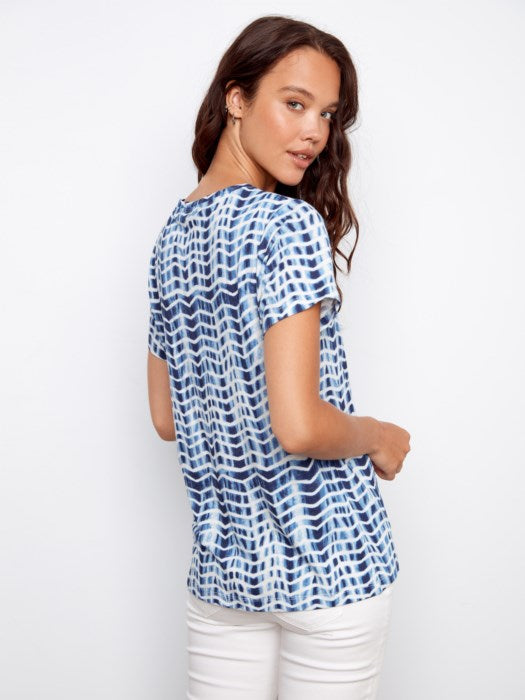 Printed V-Neck Short Sleeve T-Shirt (C1231Z)