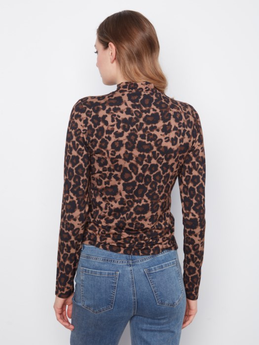 Printed Jersey Long Sleeve Mock Neck Top (C1404R)