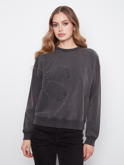 Long Sleeve Top with Flower Appliqué