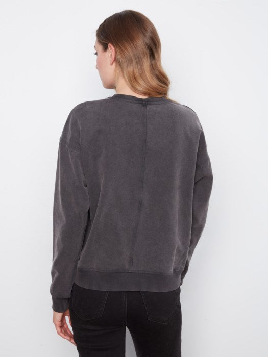 Long Sleeve Top with Flower Appliqué