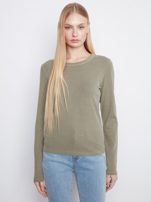 Tencel Rib Long Sleeve Crew Neck Top (C1448)