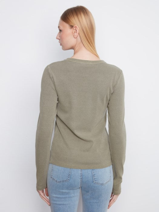 Tencel Rib Long Sleeve Crew Neck Top (C1448)