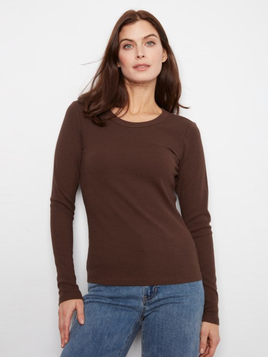 Tencel Rib Long Sleeve Crew Neck Top (C1448)