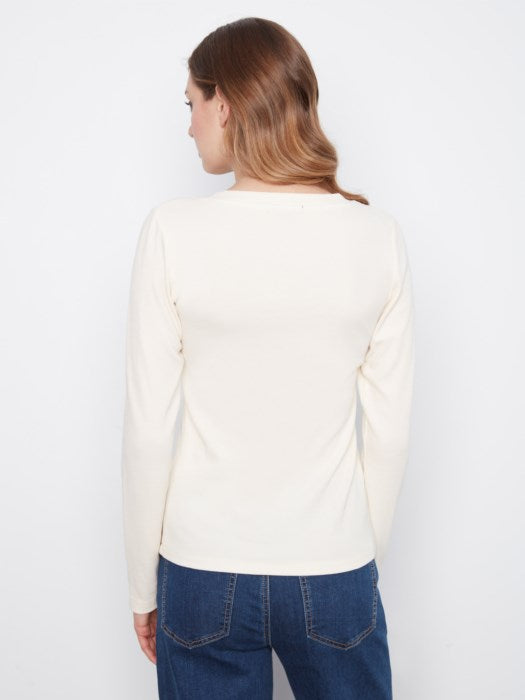 Tencel Rib V-Neck Long Sleeve Top (C1453)