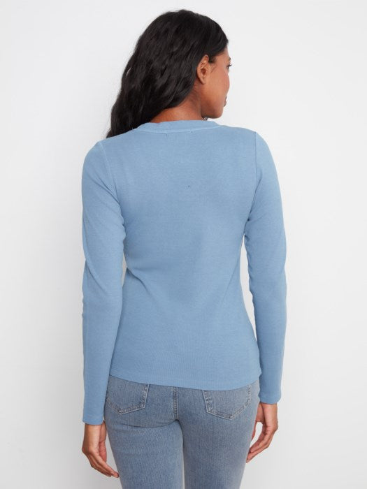 Tencel Rib V-Neck Long Sleeve Top (C1453)