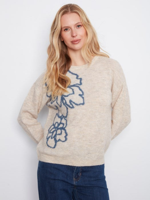Drop Shoulder Floral Crew Neck Sweater (C2060365C)