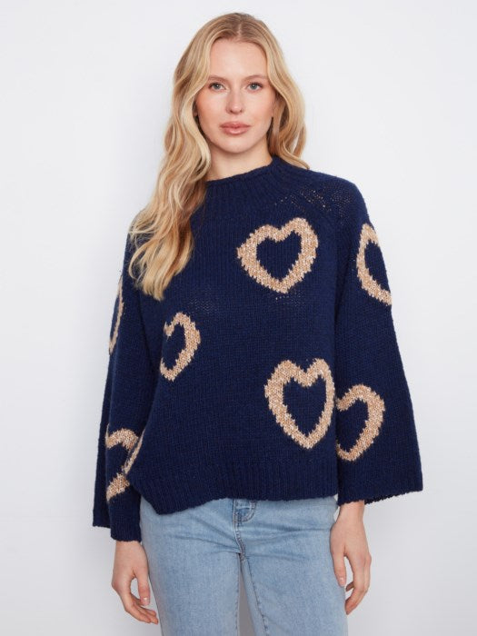 Heart Mock Neck Knit Sweater (C2071365C)