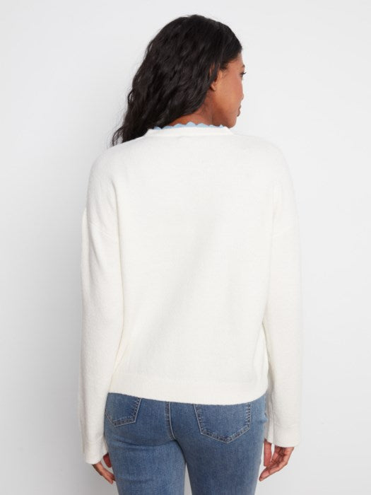 V-Neck Sweater with Woven Trim (C2081635C)