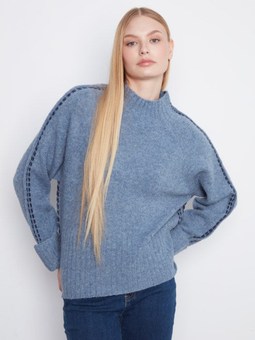 Contrast Stitch Mock Neck Sweater (C2122690C)
