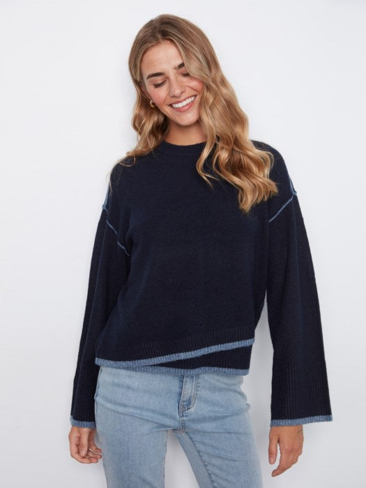 Contrast Trim Crew Neck Sweater (C2123690C)