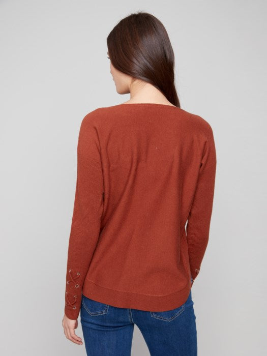Knit Sweater With Lace-Up Cuffs (C2380Y)