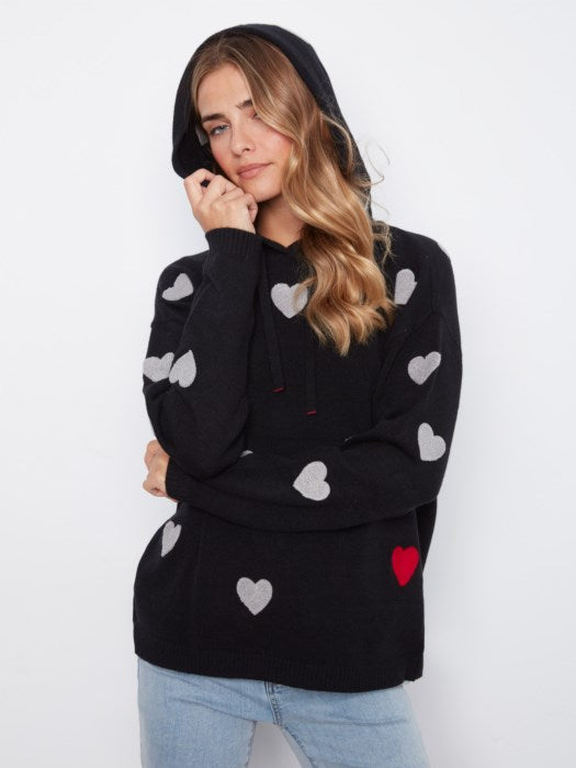 Embroidered Hearts Hoodie Sweater (C2436YR736A)