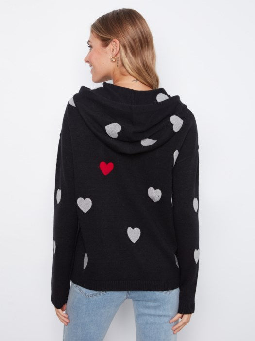 Embroidered Hearts Hoodie Sweater (C2436YR736A)