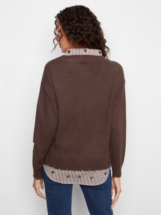V-Neck Fooler Sweater With Embroidered Shirt Collar (C2568RP464A)