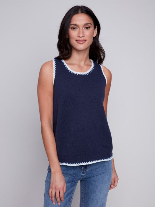 Sleeveless Knit Top with Crochet Detail (C2630)