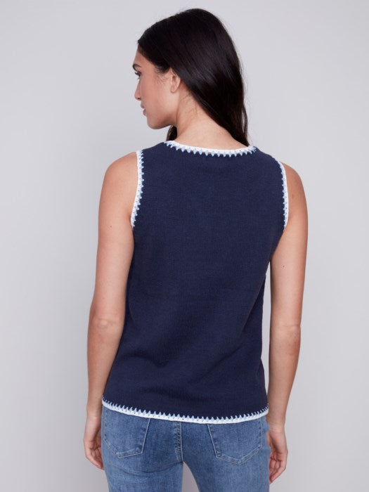 Sleeveless Knit Top with Crochet Detail (C2630)