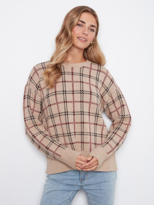 Plaid Sweater with Side Buttons (C2668J464A)
