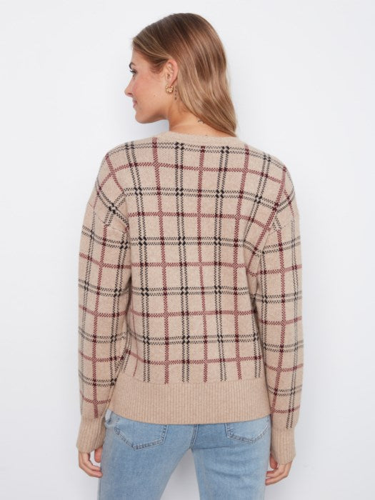 Plaid Sweater with Side Buttons (C2668J464A)