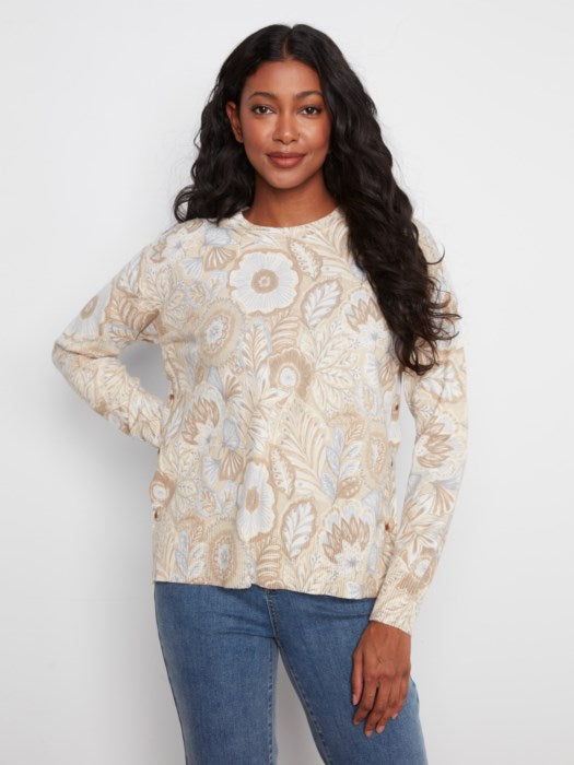 Printed Sweater with Side Buttons (C2668PP464A)