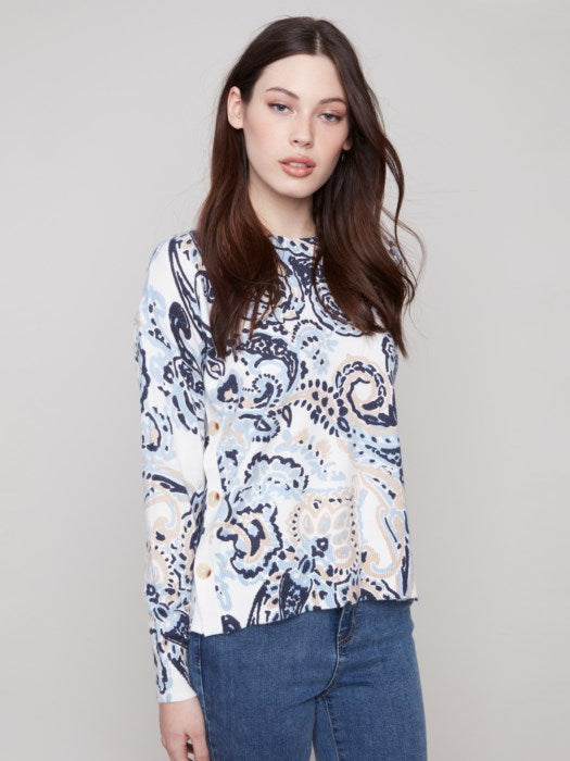 Printed Sweater With Side Buttons (C2668PR)