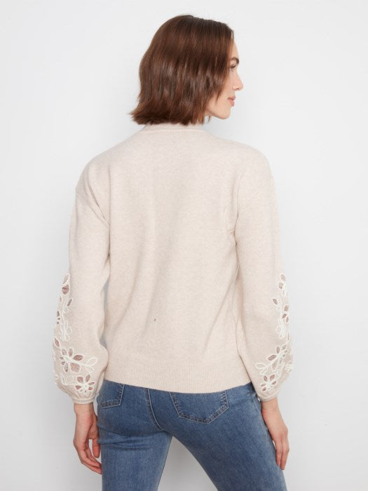 Mock Neck Sweater with Embroidered Flowers (C2689ER736A)