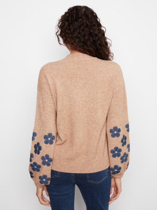Mock Neck Sweater with Floral Patches (C2689RD736A)