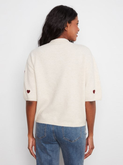 Embroidered Heart Balloon Elbow Sleeve Knit Sweater (C2858E707C)