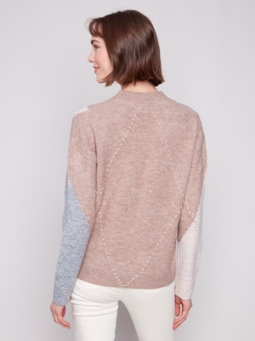 V-Neck Argyle Jacquard Sweater (C2863)