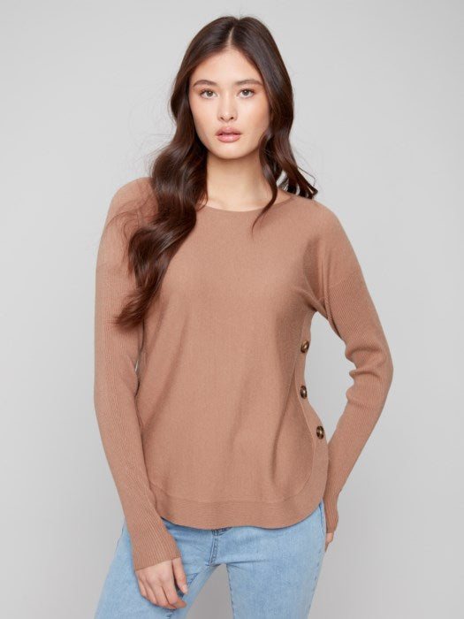 Boat Neck Sweater With Side Buttons (C2871)