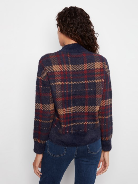 Plaid Eyelash Mock Neck Sweater (C2910QR457C)