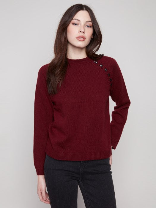 Crew Neck Sweater With Faux Leather Detail (C2918)