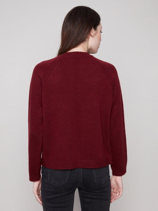 Crew Neck Sweater With Faux Leather Detail (C2918)