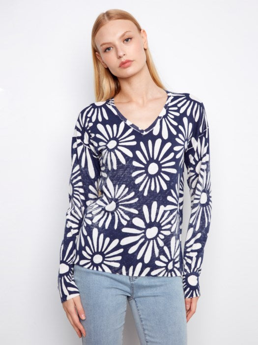 Reversible Printed V-Neck Sweater (C2968)