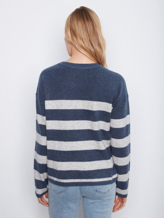 Striped Crew Neck Sweater with Heart Patch (C2990018C)