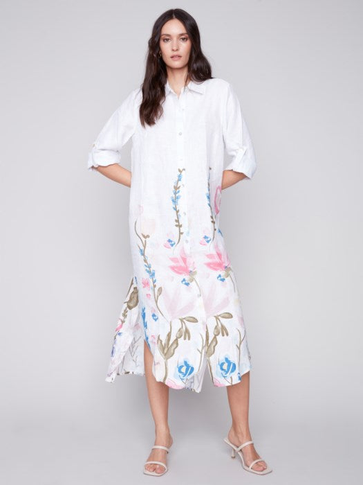 Printed Long Linen Tunic Dress (C3106PP)