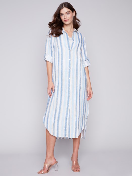 Striped Long Linen Tunic Dress (C3106 229B)