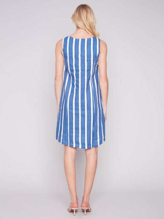 Sleeveless Printed A-Line Linen Dress (C3154R)