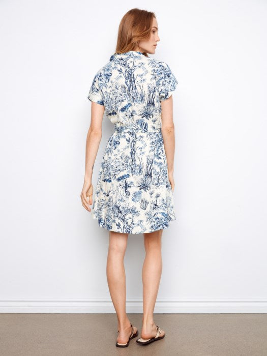 Linen Blend Short Sleeve Button-Front Dress (C3163RR229B)