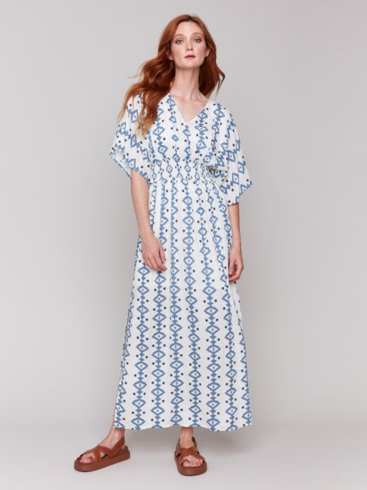 Printed Dolman Sleeve Maxi Dress with Side Slits (C3201P496B)